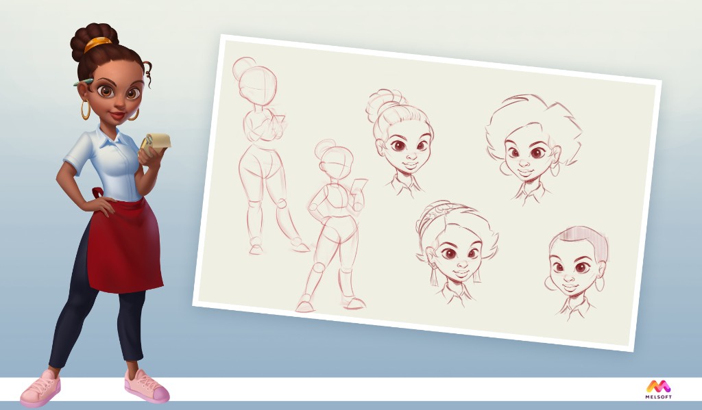 Waitress — poses and hairstyles